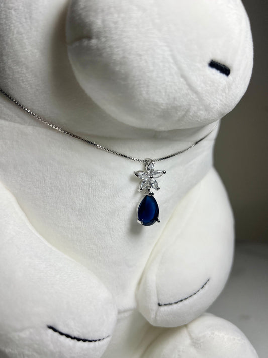 Navy Blue Floral Pendant Necklace