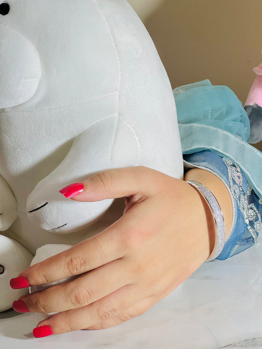 Filled White Stones Handcuff Bracelet