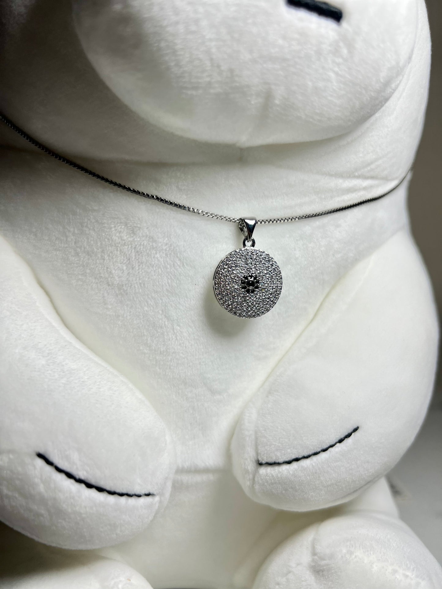 Black Luxe White Halo Pendant Necklace