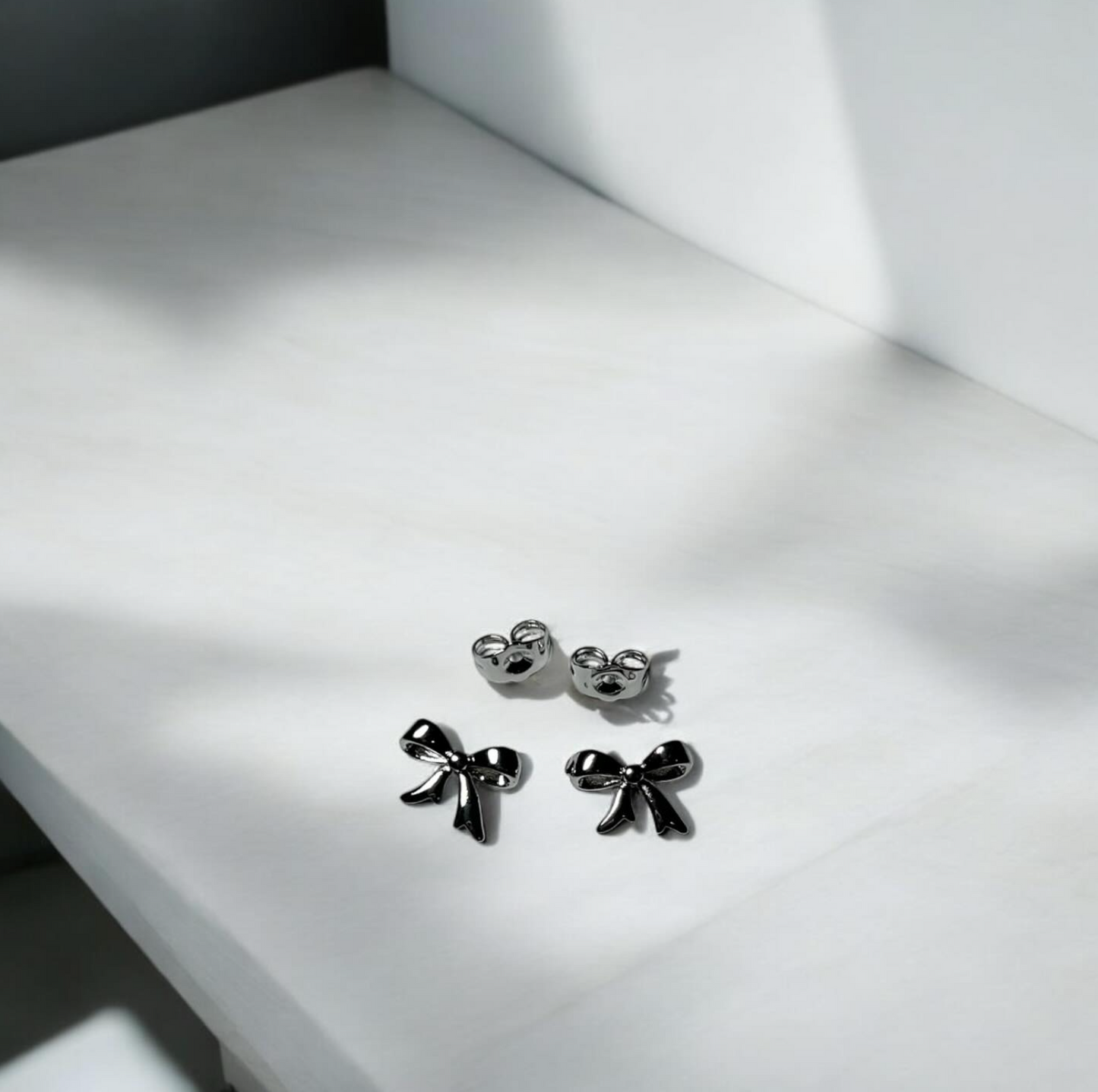 Silver Bow Charm Earrings