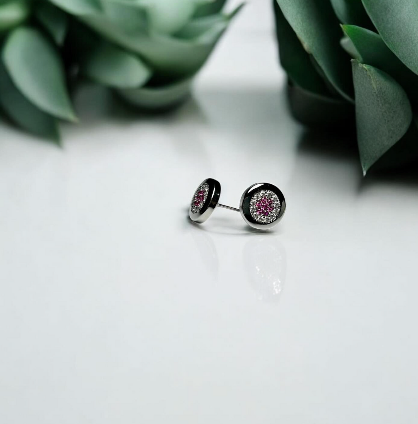 Pink & White Stone Stud Earrings
